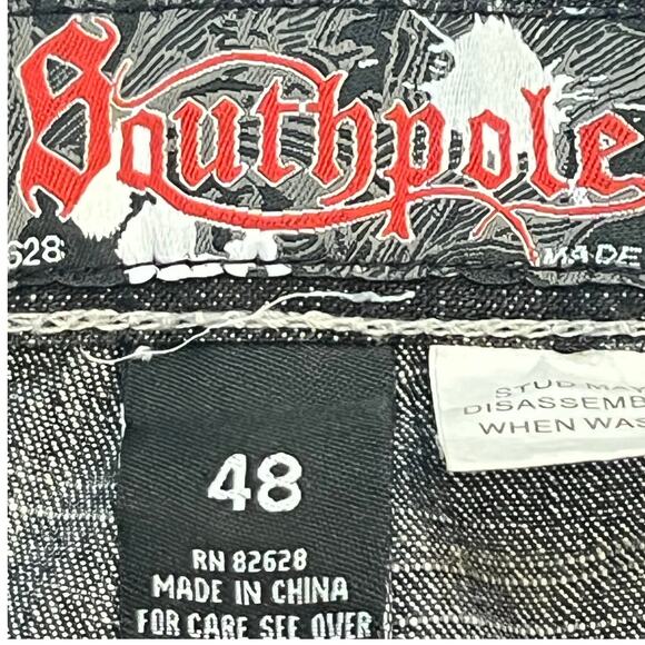 Southpole Men’s 48 Black Wide-Leg Baggy Denim Jeans Streetwear Y2K Hip Hop Urban - Picture 3 of 11